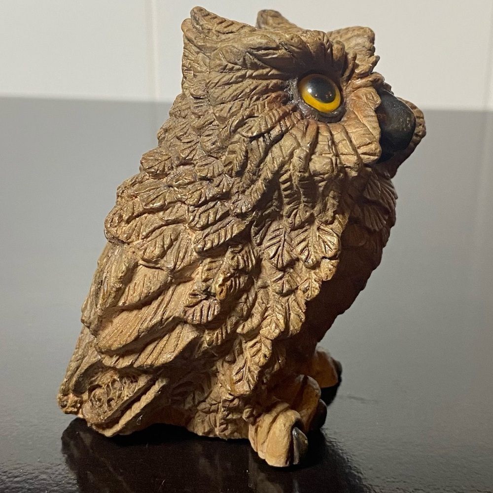 Stone Critters 3.25” Horned Owl Figurine Vintage 1984 - Picture 4 of 9